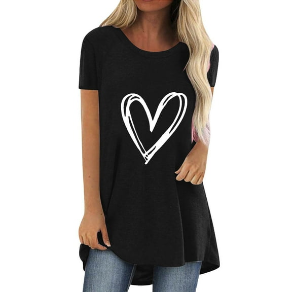 MESSIYO Tunic Tops Short Sleeve Tunic Tops long shirts for women for leggings tee shirts womens women blouses Fashion Casual Printed Round Neck Short Sleeve Front Long Back T Shirt Black L