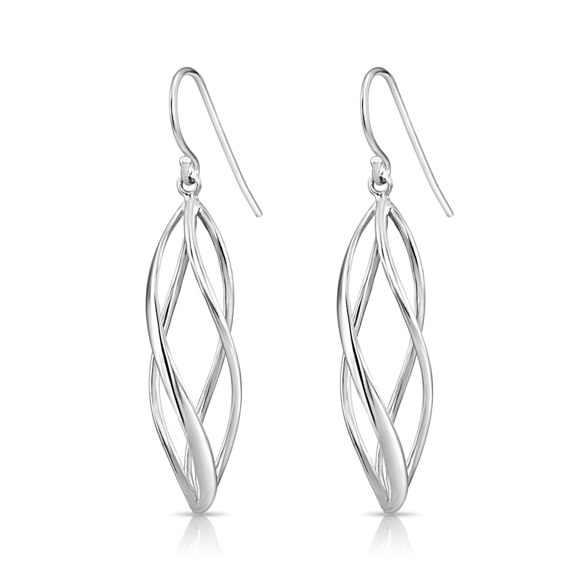 Tilo Jewelry .925 Sterling Silver Linear Swirl French Wire Dangle Earrings for Women & Unisex