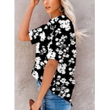 ONLYSHE Women's V-Neck Knotted T-Shirt – Short Sleeve, Loose Fit Tunic Top, Solid & Floral Prints