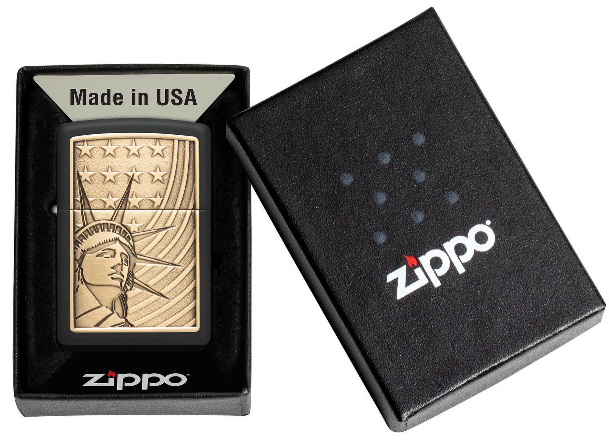 Zippo Lady Liberty Emblem Black Matte Pocket Lighter