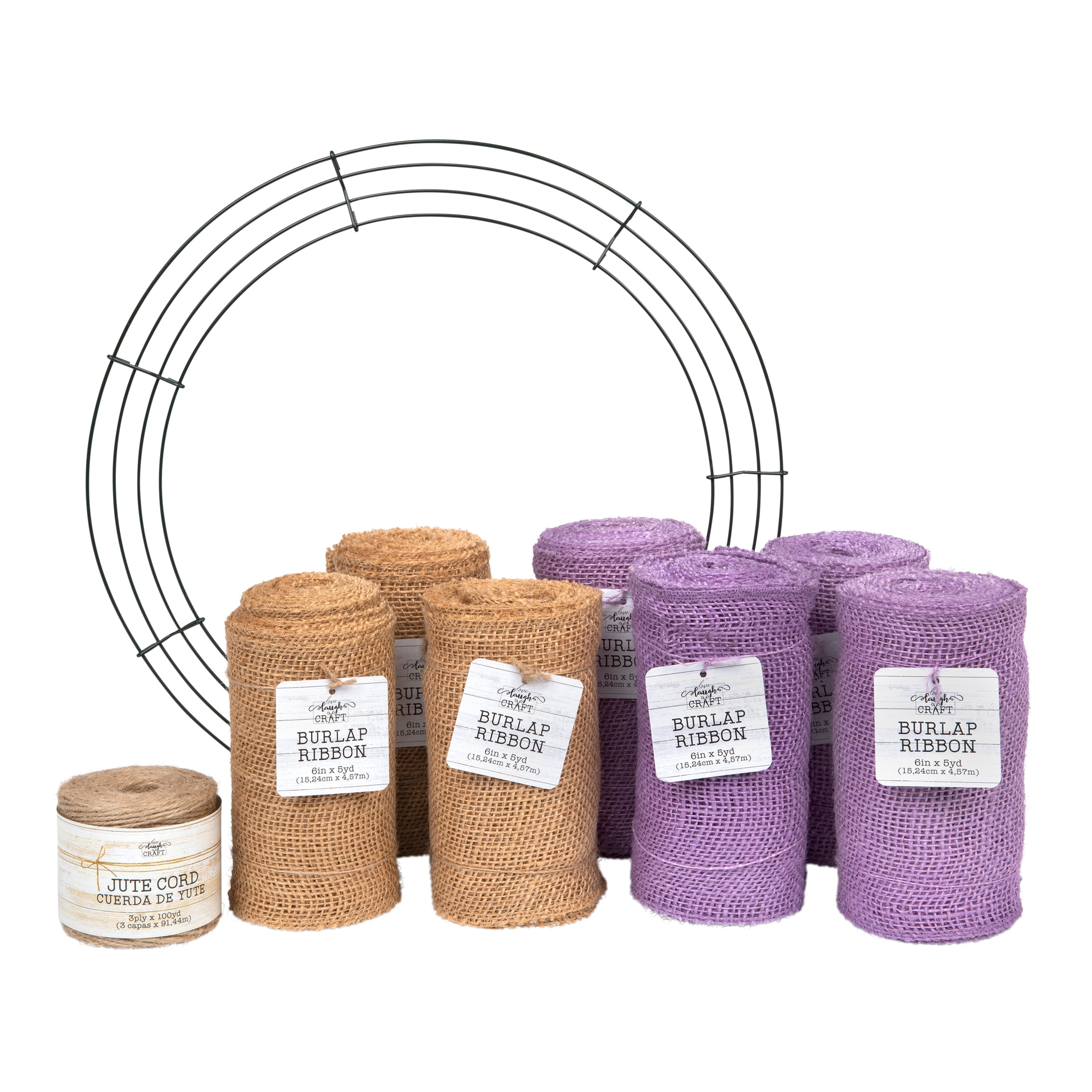 Love, Laugh, Craft DIY Easter Burlap Flower Wreath Craft Kit, Lavender