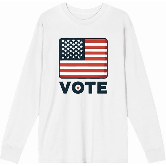 Vote American Flag Adult White Crew Neck Long Sleeve Tee-Medium