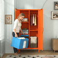 thumbnail image 5 of Metal Wardrobe Closet 67 " Lockable Metal Storage Cabinet With Adjustable Shelf Hanging Rod Household Multifunctional Lockers Easy To Assemble Large Wardrobe Orange Size： 67"H X 31.5"W X 18.1"D, 5 of 9