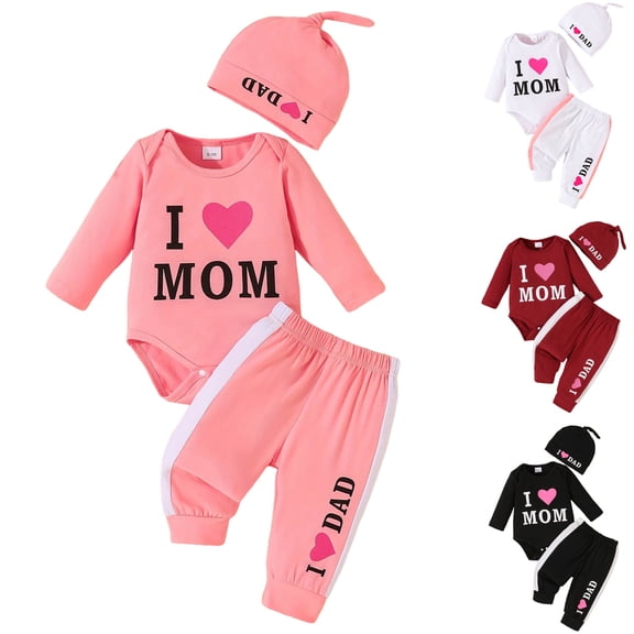 Ulanda Baby Clothes Mamas Boy Outfit Gender Neutral Baby Clothes Red Romper Red Heart Pants Hats 3pcs Outfits Set (Red, 0-3 Months)