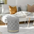 thumbnail image 2 of Joveco Round Velvet Ottoman Footstool, Modern Upholstered Button Tufted Footrest Vanity Stool, Grey, 2 of 4