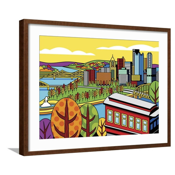 Art.com Pittsburgh Incline Autumn Pop Giclee Print by Ron Magnes, Brown Frame Wall Art, 29" x 23"