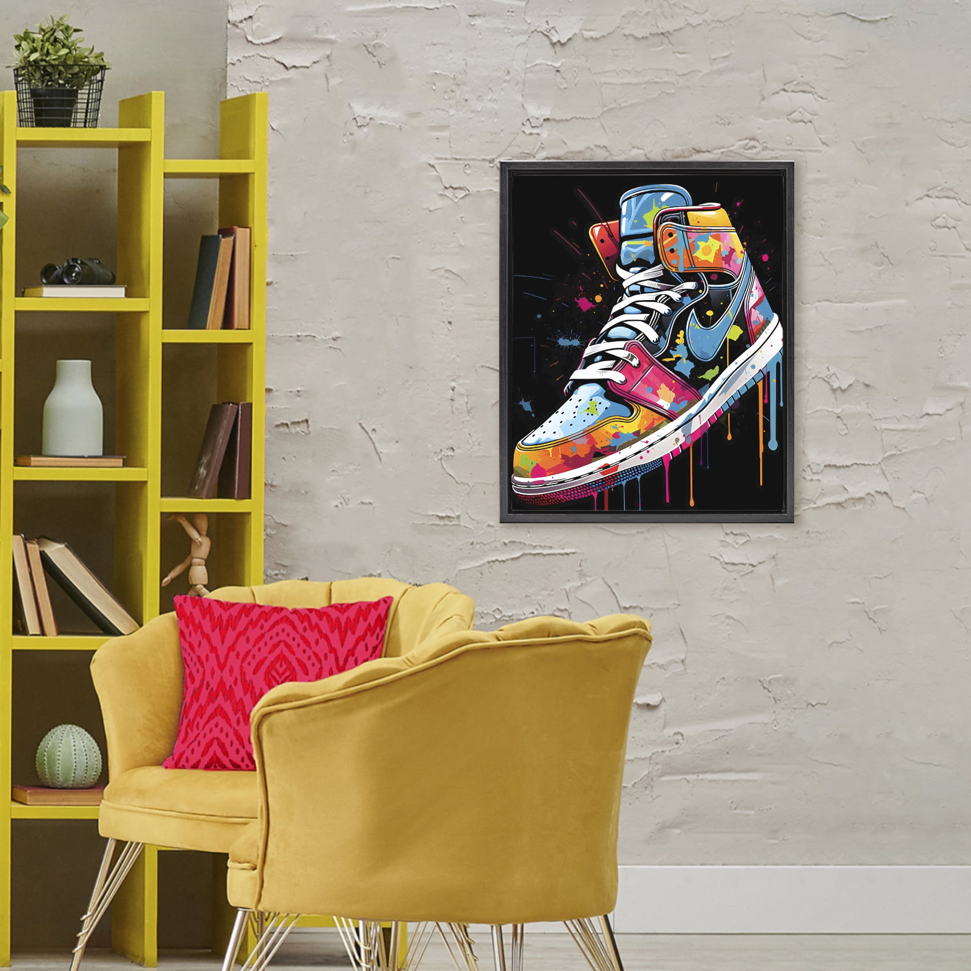 Stupell Industries Paint Drip High Top Sneakers Black Framed Floater Canvas Wall Art, design by Creative Studio