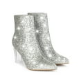 thumbnail image 2 of BLISSFUL STEP Women's Ankle Boots Clear Block Heel Sparkly Glitter Pointed Toe Boots Silver 7, 2 of 8