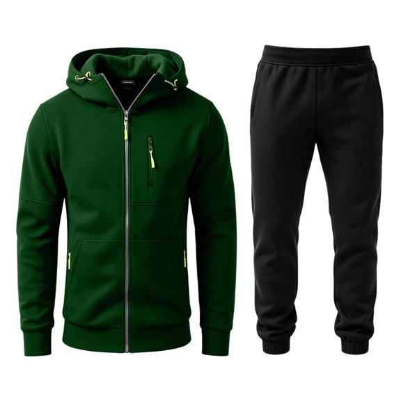 Men's Hoodie and Sweatpants Set 2 Piece Track Suit Fall Winter Casual Outfit with Hooded Sweatshirt and Jogger Pants With multiple pockets Army Green L