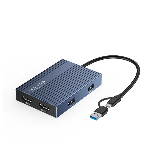 ACASIS 6-in-1 DisplayLink Dock, Triple Monitor for Mac/Windows, Dual 4K@60Hz HDMI, 90W PD Charging, USB-C Adapter