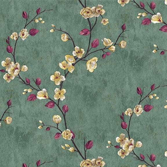 Lxcreat Floral Peel and Stick Wallpaper Yellow Blossom Green Background Self Adhesive Removable Wall Paper for Bedroom Home Dacor 17.3-in x 118-in