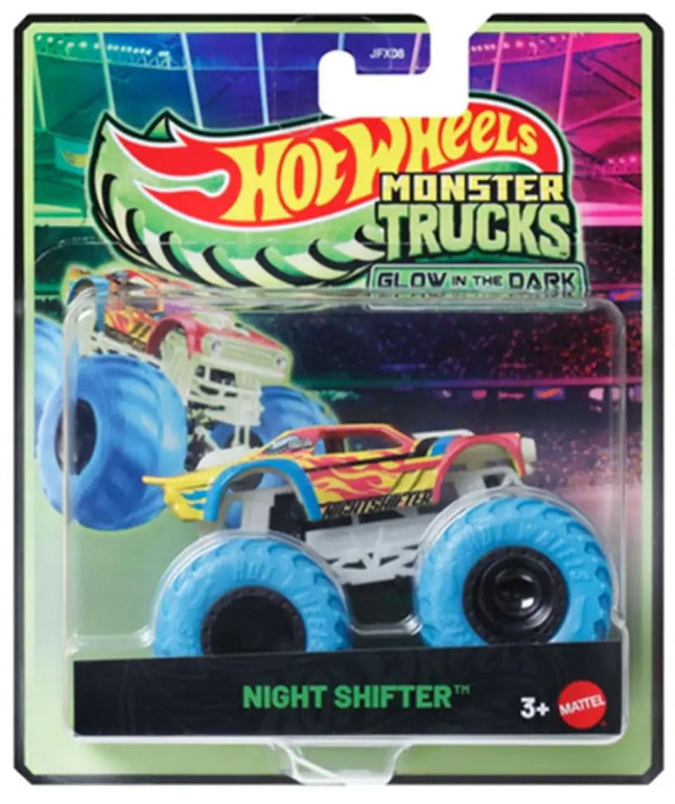 Hot Wheels Monster Trucks Glow in The Dark Collection, 5-Pack Set, Podium Crasher, Shark Wreak, Haul Y'all, Twin Mill, Night Shifter, Ages 3+ JFX08-979D