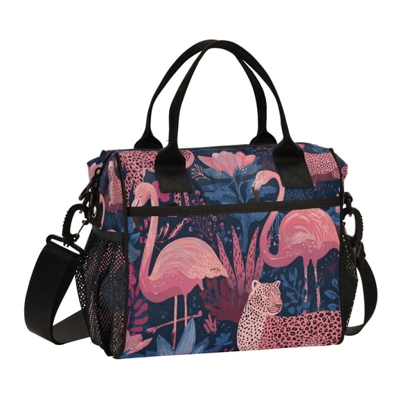 Large Insulated Lunch Bags for Women Men Leakproof Thermal Meal Lunch Tote Bag for Office Work Picnic Travel Flamingos and Leopard Print 9L