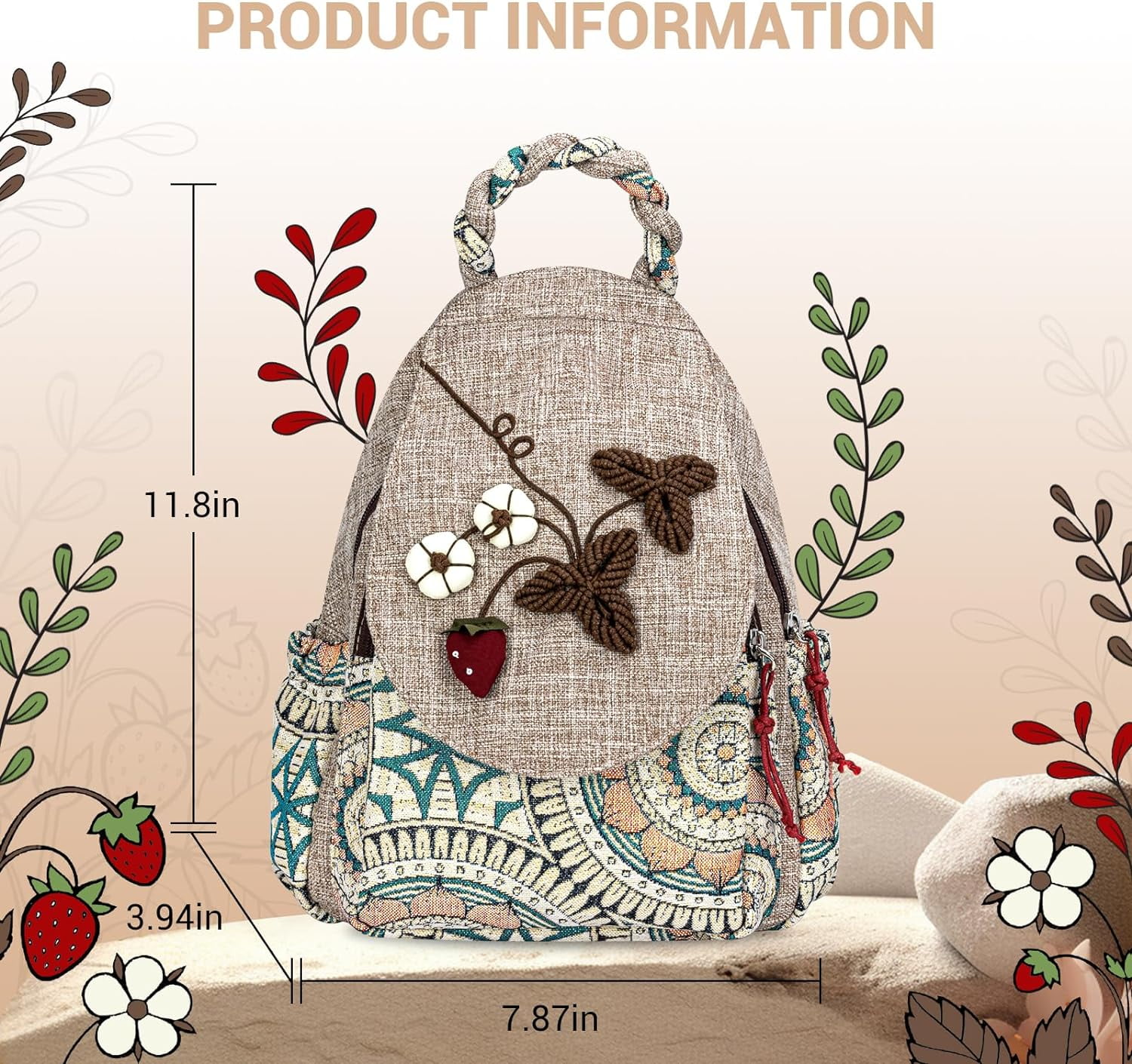 Backpack for Women, Boho Crossbody Sling Bags for Women with Cute Hand-woven Pattern Mini and Small Backpack (Flower)
