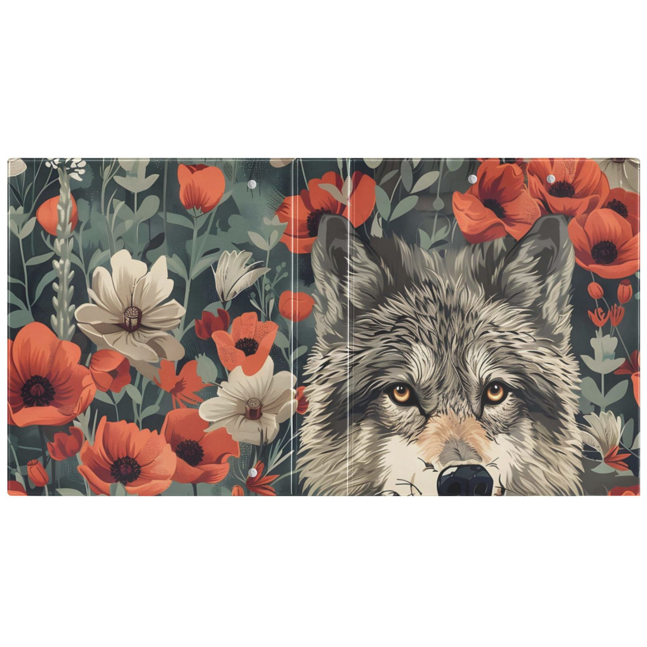 Flowers Wolf Poppy 3 Ring Binders 1.5 inch Hardcover File Folders with Interior Pockets A4 Size Organizer for School Office Hospital