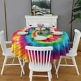 thumbnail image 2 of Colorful Rainbow Tie Dye Spiral Pattern Round Tablecloth 60"x60",Wrinkle Wipeable Table Cloth for Kitchen Dining Room Picnic Patio Party, 2 of 6