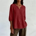thumbnail image 6 of ClodeEU Women's V Neck 3/4 Sleeve Puff Sleeve Loose Blouse,Solid Color Casual Summer Top Red,Women's Plus XL, 6 of 7