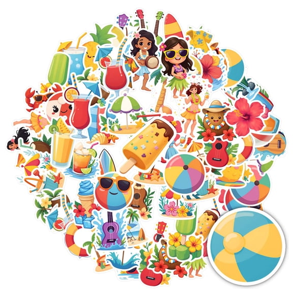 35pcs-50pcs Tropical Stickers Fun Vacation Decals Summer Beach Stickers for Laptops Notebooks Suitcases