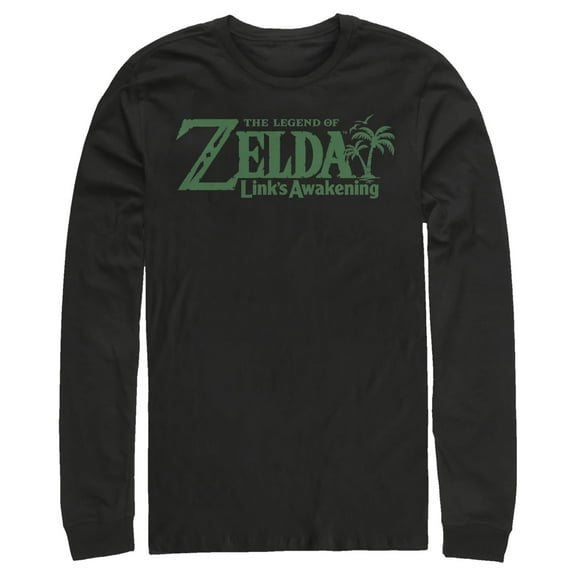 Men's Nintendo Legend of Zelda Link's Awakening Palm Logo Long Sleeve Shirt Black Medium