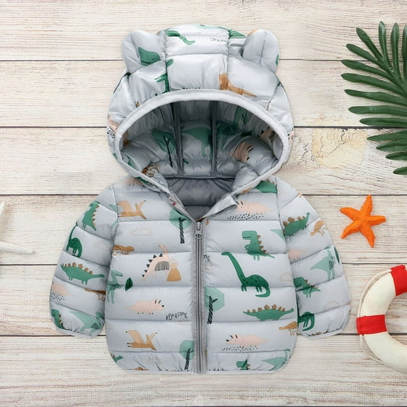 zanvin Winter Coat Men Clearance,Christmas Gifts,Toddler Kids Baby Boys Girls Fashion Cute Dinosaur Pattern Windproof Padded Clothes Jacket Hooded Coat,Gray,18-24 Months