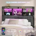 thumbnail image 4 of Headboard with 3-Tier Storage Shelves, Velvet Upholstered Head Board with 2 Outlets, USB Ports & LED Light, Soft Backrest for Queen Size Bed, Black BH15204B, 4 of 17