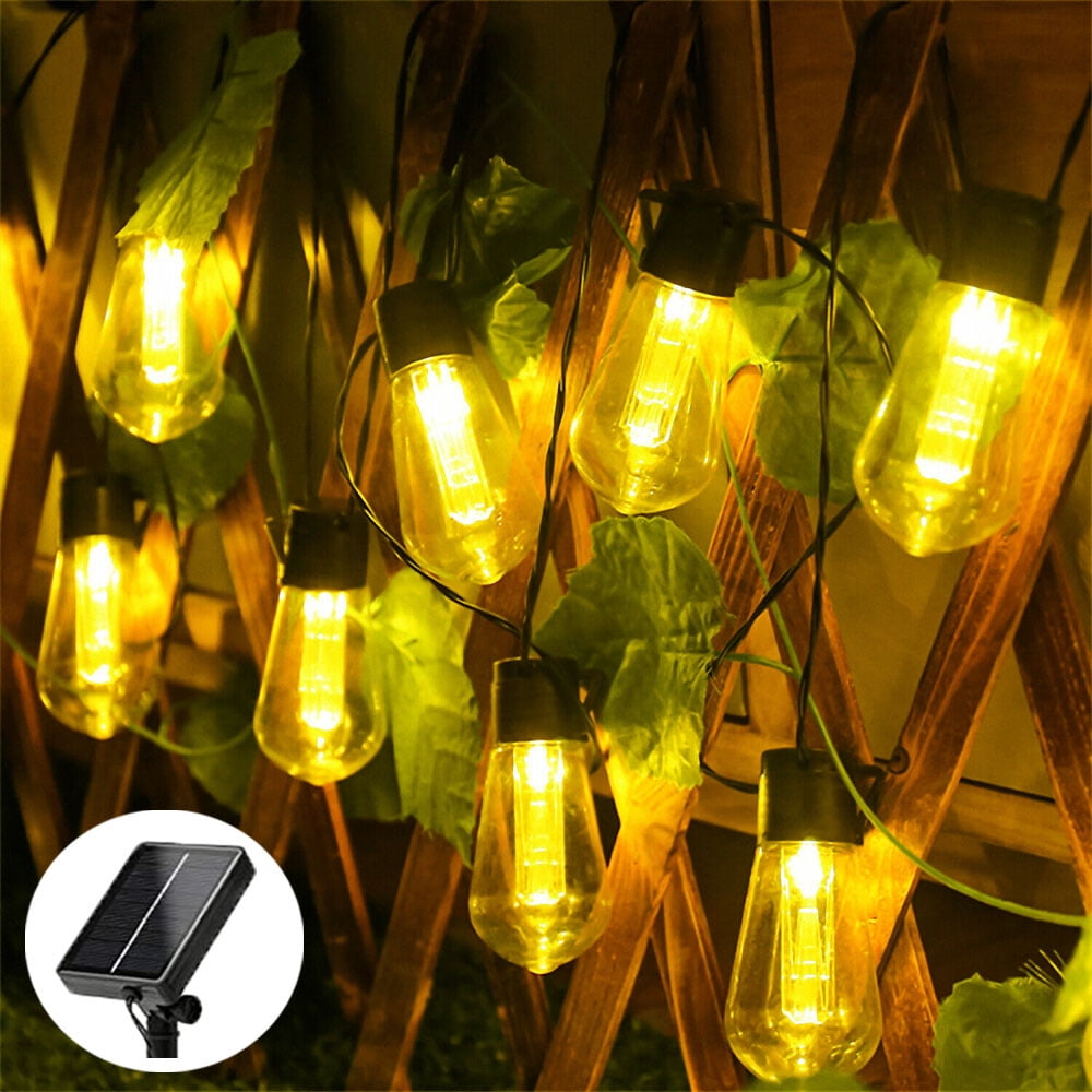 Solar Outdoor LED String Lights with 30 Shatterproof S14 Edison Bulbs