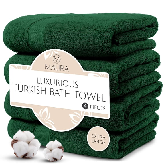 Toallas de baño MAURA Hunter Green de algodón turco XL, juego de 4