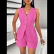 thumbnail image 5 of Conjuntos de Verano de 2 Piezas para Mujer, Sin Mangas, con Cuello en V, Abotonado, Chaleco y Pantalones Cortos con Bolsillos. Rosa Roja XL, 5 of 10