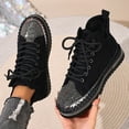 thumbnail image 2 of qkdmdw Black Women'S Winter Fleece Lined Casual Shoes Rhinestone Decor Round Toe High Top Flat Sole - Thick Bottom Warm Comfort Footwear For Indoor & Outdoor, 2 of 8