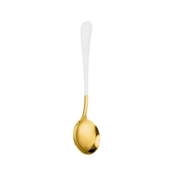Cuchara de acero inoxidable para sopa, postre o mesa. Cuchara redonda de mango largo para remover y servir. Utensilio de cocina para el hogar, ideal para comidas caseras, postres y picnics al aire