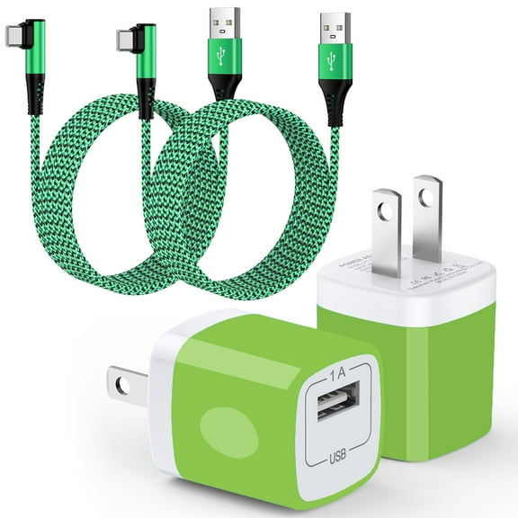 Type C Charger Fast Charging, FiveBox 2Pack USB Charger Block with USB A to USB C Charging Cords 6FT, Android Charger Block USB Wall Charger Adapter Plug High Speed Phone Charger Cords, Green