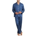 thumbnail image 2 of Pijama casual de 2 piezas de satén de manga larga a rayas para hombres INSPIRE CHIC, Día del Padre, color azul marino, 2 of 6