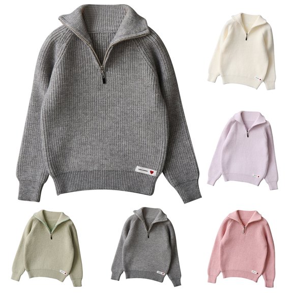 MKOSPLRT Zip Mock Neck Sweaters for Kids 5-14Y Half Zip Raglan Long Sleeve Knit Pullover Solid Casual Loose Sweaters for Girl Boy