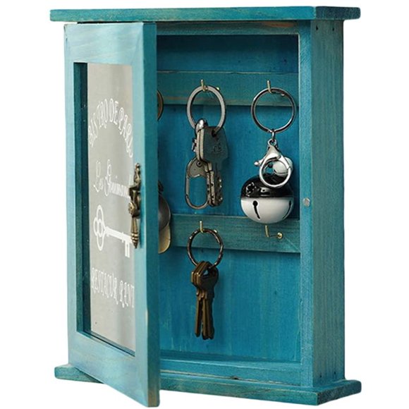 Key Cabinet Wall Mounted, Key Organizer Wooden Magnetic Key Cabinet Wall Box Beautiful Retro Glass Door Key Storage Box Vintage Decorative Locking Key Organizer