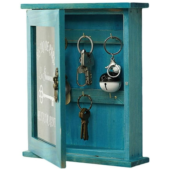 Key Cabinet Wall Mounted, Key Organizer Wooden Magnetic Key Cabinet Wall Box Beautiful Retro Glass Door Key Storage Box Vintage Decorative Locking Key Organizer