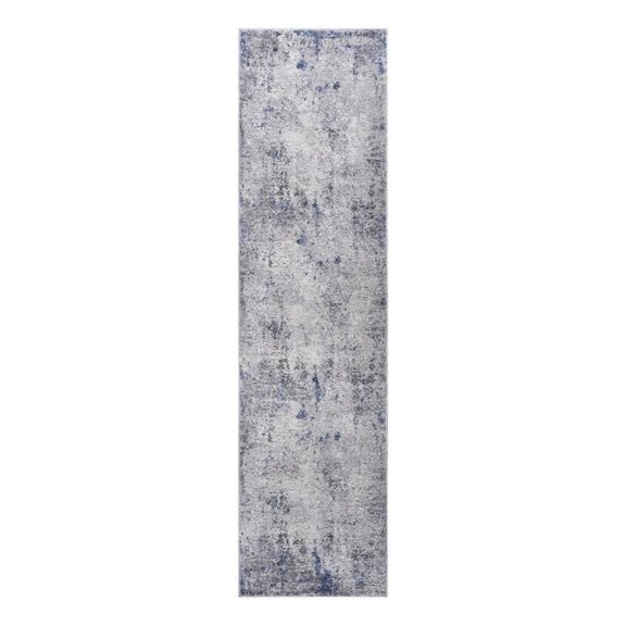 Usak Collection 2' x 8' Silver/Blue Oriental Distressed Non-Shedding Area Rug