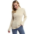 thumbnail image 2 of HA-EMORE Women's High Neck Long Sleeve Elastic Knitted Slim Fit Pullover Sweater Top Apricot S, 2 of 7