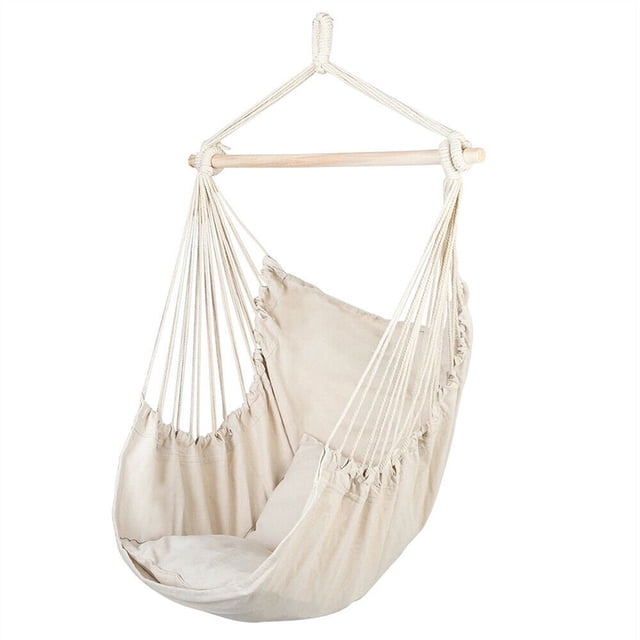 Hammock Chair Hanging Rope Swing with 2 Cushions Anti-Slip Rings for Any Indoor or Outdoor Spaces