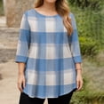 thumbnail image 3 of TQWQT Women's Plus Size Plaid Tunic - 3/4 Sleeve, Round Neck, Soft Fabric, High-Low Hem, Flowy Loose Fit Top for Jeans/Layering L, 3 of 5