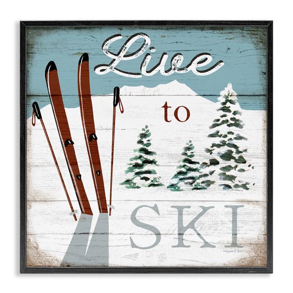 Stupell Industries Farmhouse Live To Ski Rustic Snow Sports Black Framed Giclee Art, 17 x 17, by Elizabeth Tyndall