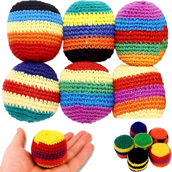 BESTSKY 6Pcs Hand-Made Knitted Footbag Sack,Assorted Foot Bag Crochet Hacky Ball for Adults,Juggling Balls for Beginners,Multicolored Geometric Pattern,Ready-To-Use