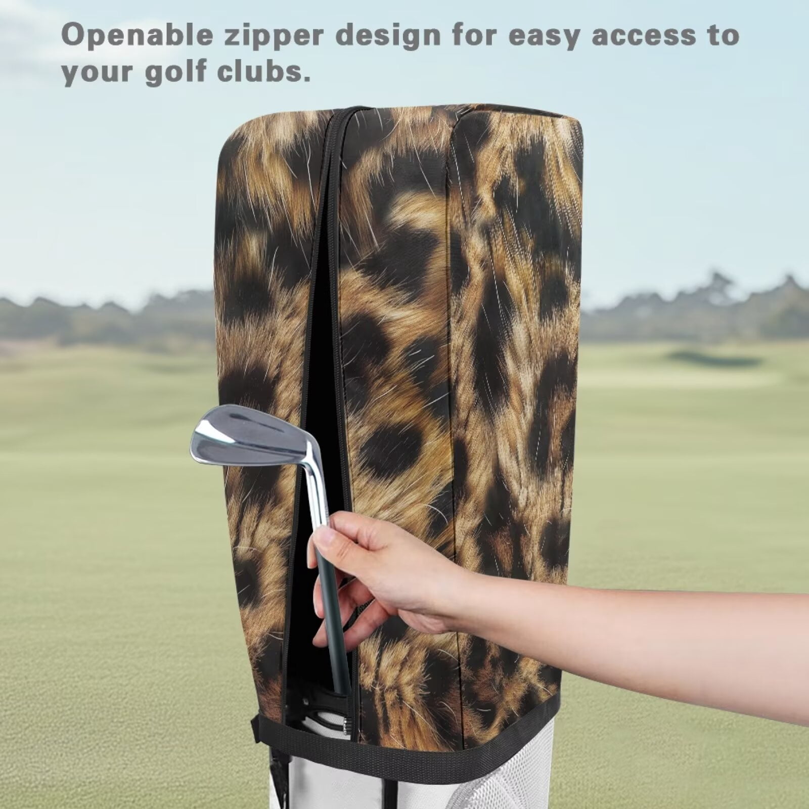 Chririnla Cheetah Print Golf Bag Cover Hood Dust & Sun Protection Umbrella for Clubs with Snap Button Universal Fit for Most Club Bags, Stand Bags, Cart Bags & Tour Bags
