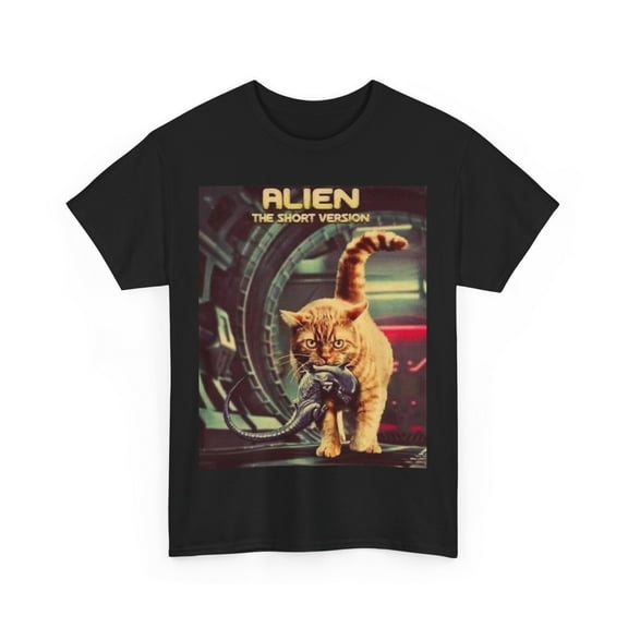 Alien Cat Heavy Cotton Tee, Sci-Fi Movie Lover Gift, Funny Alien Cat Shirt