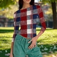 thumbnail image 4 of Womens Slim Fit T-shirts 3/4 Sleeve Crewneck Plus Size Y2k Crop Tops Graphic Base Tee Shirt S-3X Casual Spring (M, Wine|Plaid), 4 of 7