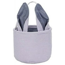 Holloyiver Easter Bunny Basket, Seersucker Egg Bags for Kids, Cute Easter Bucket Bags with Rabbit Ears, Stripe Canvas Toys Bucket Tote for Easter Eggs Hunting, Easter Party Gifts