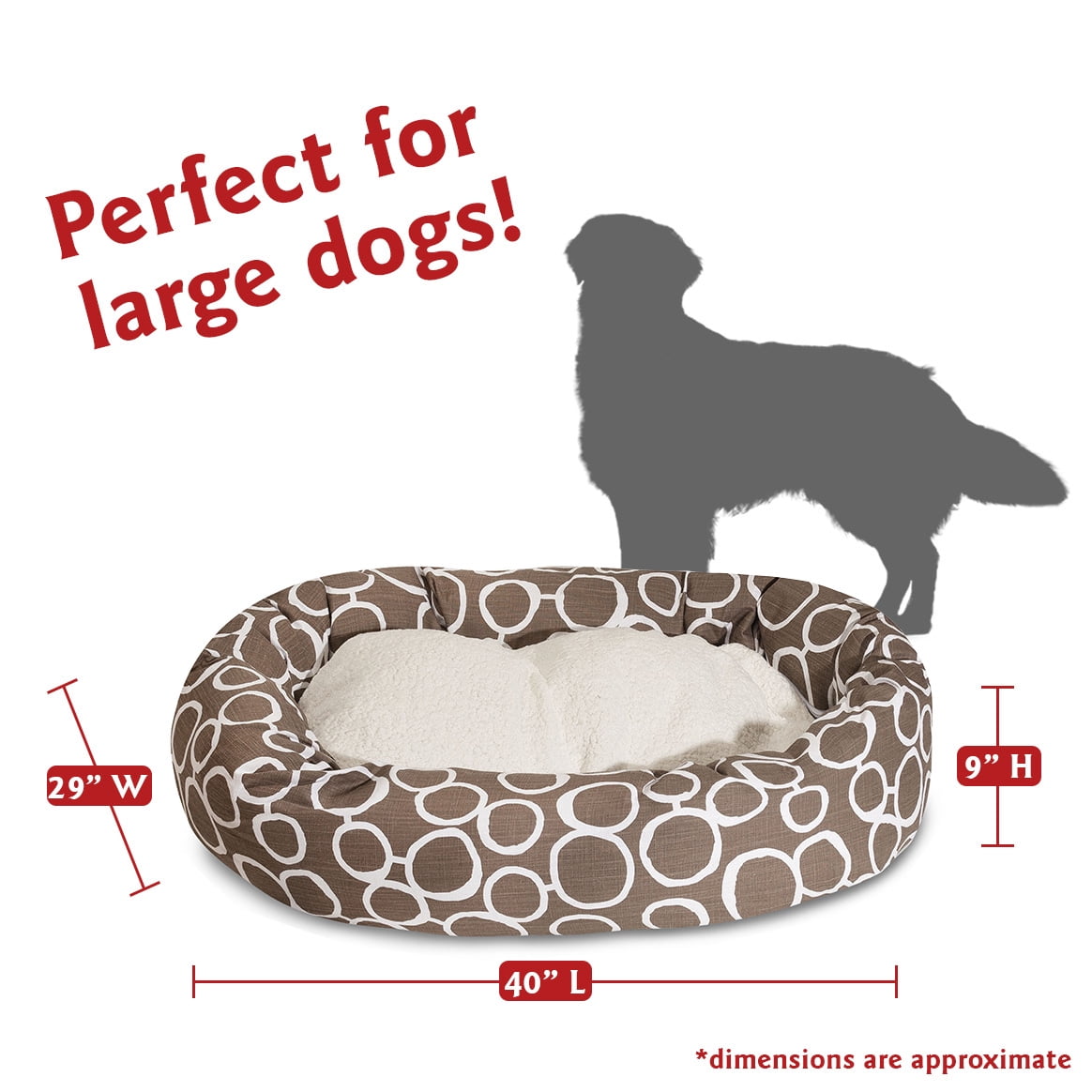 Majestic Pet Sherpa Fusion Bagel Pet Bed for Dogs, Calming Dog Bed Washable, Large, Mocha