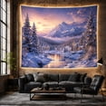thumbnail image 6 of Snowy Mountain River with Pine Forest and Cabin, Serene Rustic Style for Nature Lovers, Winter Landscape Art, Christmas Gift, Tapestry Wall Hanging for Bedroom and Living Room, 6 of 7