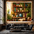thumbnail image 6 of Botanical Bookshelf with Lush Plants, Cozy Indoor Library Scene, Warm Vintage Style for Book Lovers, Plant Decor, Housewarming Gift Tapestry Wall Hanging for Bedroom, Living Room and Dorm, 6 of 7