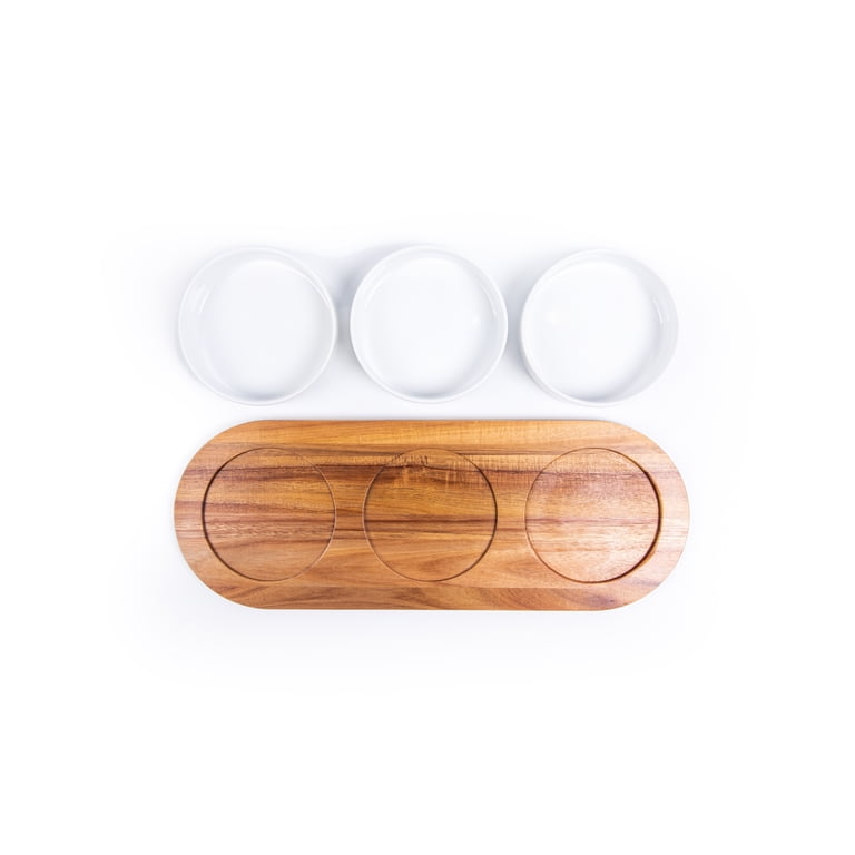 Better Homes & Gardens Acacia Wood Tray with Stoneware Bowls photo 3