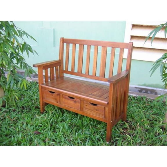 3-Drawer Wood Bench with Arms